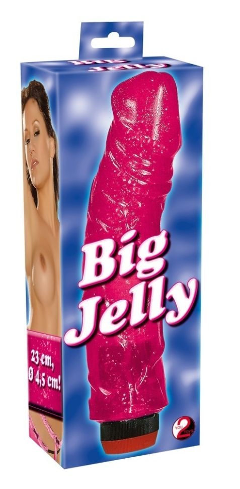 Vibrator realistic, flexibil din material moale Big Jelly Vibrator, pink (23 cm)