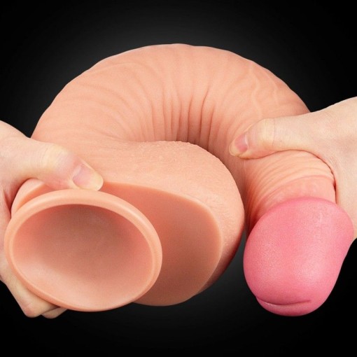 Dildo cap bombat și bile texturate 12 Dual Layered Platinum Silicone - 30cm x 5.3cm