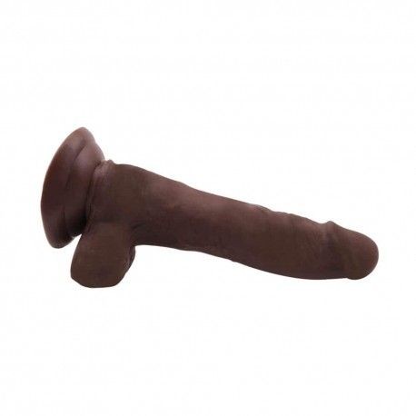 Dildo cu un corp realist si testicule, prevazut cu ventuza Flatterer Brown 18cm