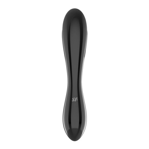 Dildo dublu din sticla borosilicata solida Dazzling Crystal 1 black (18.2cm)
