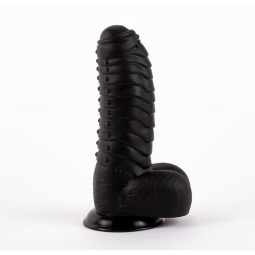 Dildo negru suprafata stimulatoare, cu testicule si ventuza X-MEN David's 11.9" Cock Black (27cm)