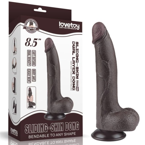 Dildo realist 8.5'' Sliding Skin Dual Layer Dong Black I (22cm) - Img 4