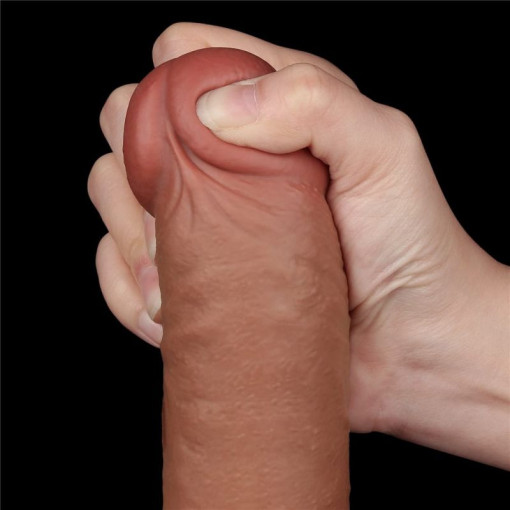 Dildo realist 9.5'' Sliding Skin Dual Layer Dong Brown (24cm) - Img 2
