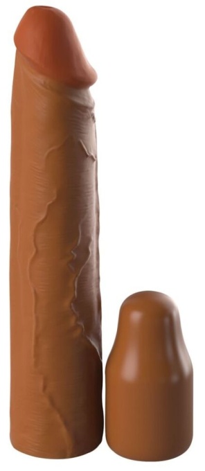 Manson prelungitor elastic din silicon moale pentru penis 2" Silicone X-tension Brown (20.3 cm) - Img 2