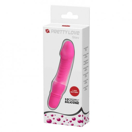 Mini vibrator din silicon cu design realist Pretty Love Stev Vibrator Pink 12.3cm - Img 3