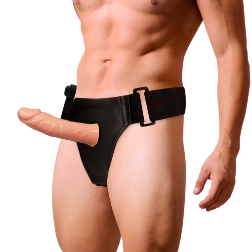 Strap-on cu prelungitor penis HARNESS ATTRACTION - Benny Hollow Harness cu Vibratii 15 cm x 4.5 cm - Img 3