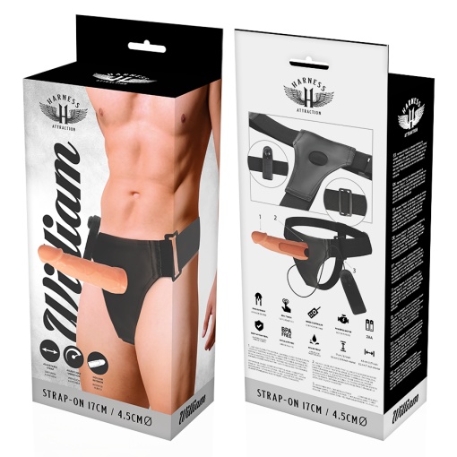 Strap-on cu prelungitor penis HARNESS ATTRACTION - Willian Hollow Harness cu Vibrator 17 cm x 4.5 cm - Img 3