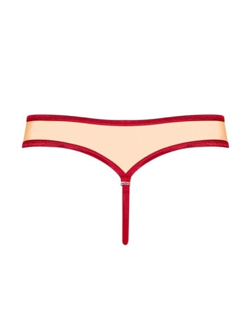 Tanga material elastic si funda din satin rosu Rubinesa thong Obsessive, red - S/M - Img 6