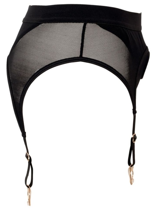 Tanga neagra cu jartiere Strap-on thong with suspenders, Bad Kitty - M - Img 4