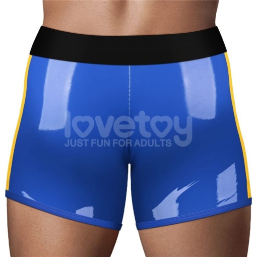 Boxeri cu fermoar dublu si buzunar ascuns pentru inserare jucarii Chic Strap-On shorts L/XL (101cm- 109cm), Blue - Img 2