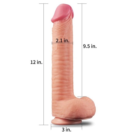 Dildo cap bombat și bile texturate 12 Dual Layered Platinum Silicone - 30cm x 5.3cm