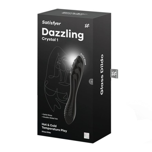 Dildo dublu din sticla borosilicata solida Dazzling Crystal 1 black (18.2cm)
