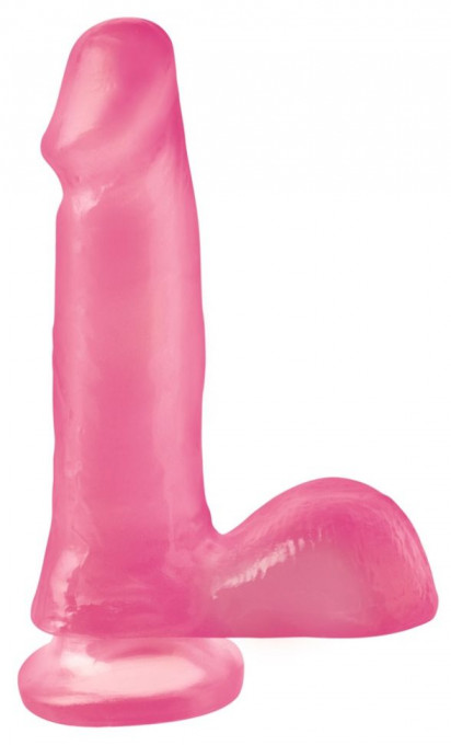 Dildo realist cu vene, gland si testicule pronuntate Dong with Suction Cup 6", pink (15.2 cm)