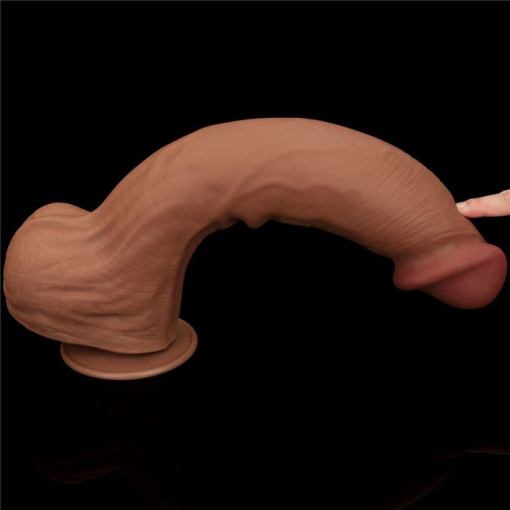 Dildo realist gigantic cu doua straturi 14'' King Sized Sliding Skin Dual Layer Dong Brown (36cm) - Img 4