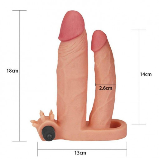 Prelungitor penis dublu cu vibratii Add 1" Vibrating Double Penis Sleeve 18cm - Img 2