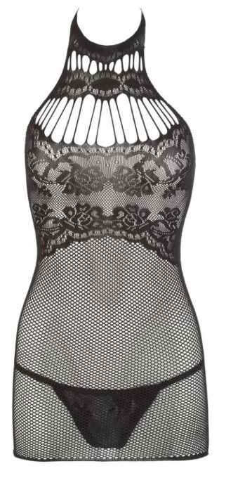 Rochie mini din plasa cu model floral, cu prindere pe gat si bikini asortati Net Dress Choker - S/L - Img 2