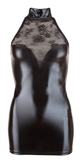 Rochie neagra aspect umed stralucitor si dantela delicata , Cottelli Party, black - M - Img 2