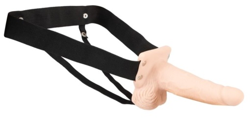 Strap-on Cu dildo realist, gol, pe un ham foarte elastic prevazut cu 7 moduri de vibratie Strap-On Sleeve 17.5cm - Img 2