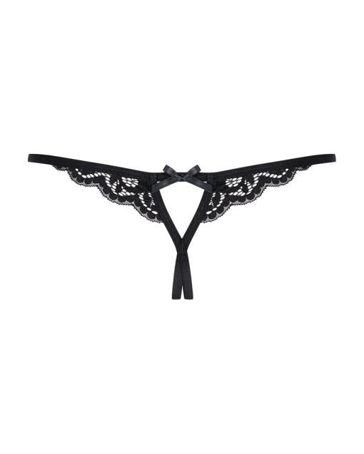 Tanga din dantela cu decupaj in zona intima 831-THC-1 crotchless thong, Obsessive, black - L/XL - Img 2