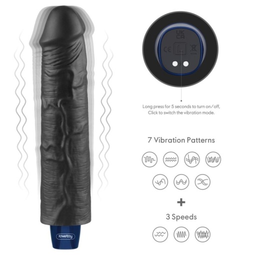 Vibrator 9.5" REAL SOFTEE Rechargeable (Black) 23cm - Img 2