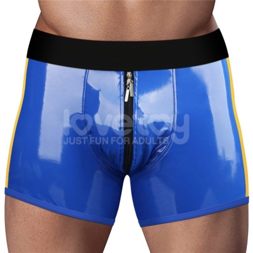 Boxeri cu fermoar dublu si buzunar ascuns pentru inserare jucarii Chic Strap-On shorts L/XL (101cm- 109cm), Blue - Img 3