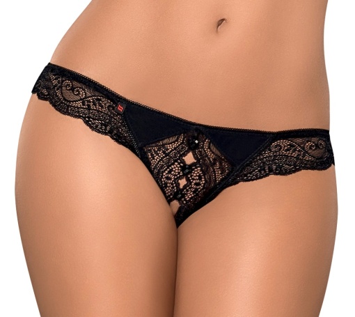 Chilot cu decupaj in zona intima, fabricat din dantela fina cu motive florale Obsessive, black - L/XL - Img 3