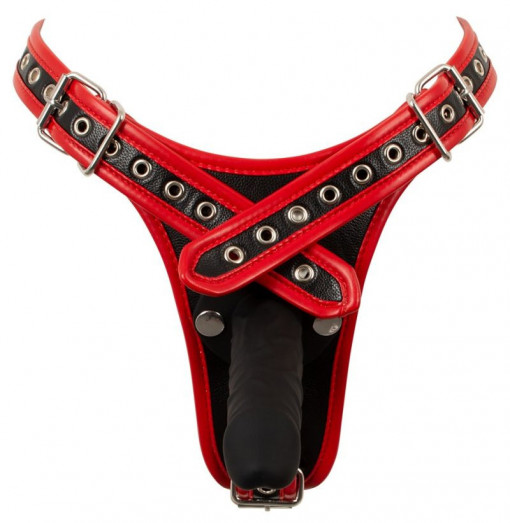 Ham cu curele Bad Kitty cu 3 cu dildouri din silicon Strap-On Harness, S/M - Img 4