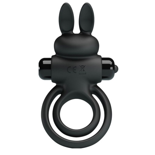 Inel penis cu stimulare clitoridiana Pretty Love Vibro Penis Ring Bunny III Black - Img 7