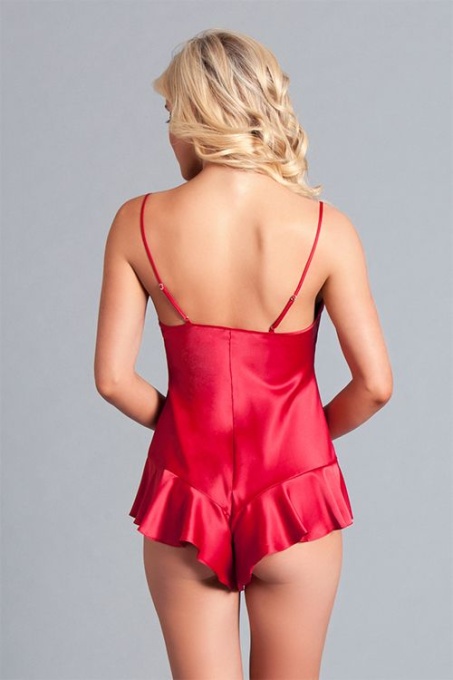 Lenjerie senzuala babydoll de tip salopeta MARTINA SATIN ROMPER BW1775RD - S/M - Img 3