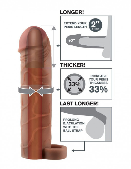 Manson prelungitor penis Fantasy X-tensions Perfect 2' Extension with Ball Strap Brown 19cm - Img 2
