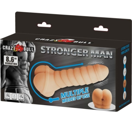Prelungitor penis, masturbator cu glont vibrant si dildo 3 in 1 CRAZY BULL - STRONGER MAN (21,5 cm) - Img 4