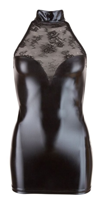 Rochie neagra aspect umed stralucitor si dantela delicata , Cottelli Party, black - M - Img 7