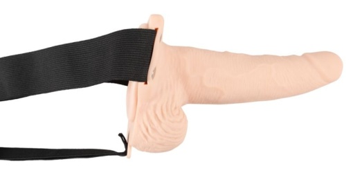 Strap-on Cu dildo realist, gol, pe un ham foarte elastic prevazut cu 7 moduri de vibratie Strap-On Sleeve 17.5cm - Img 3