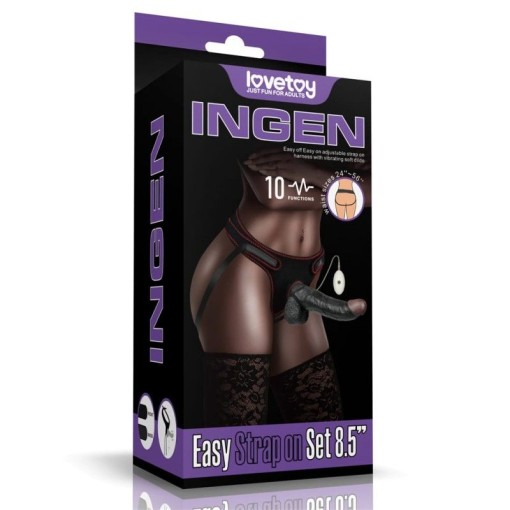 Strap-on cu ham si curea reglabile, prevazut cu vibrator realist cu 10 functii Black (21.5cm) - Img 2