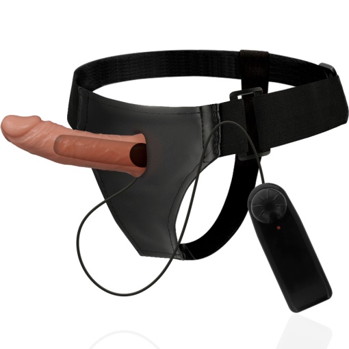 Strap-on cu prelungitor penis HARNESS ATTRACTION - Benny Hollow Harness cu Vibratii 15 cm x 4.5 cm - Img 5