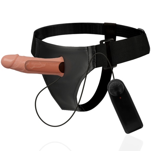 Strap-on cu prelungitor penis HARNESS ATTRACTION Gregory Hollow cu Vibrator 16.5 cm x 4.3 cm - Img 2