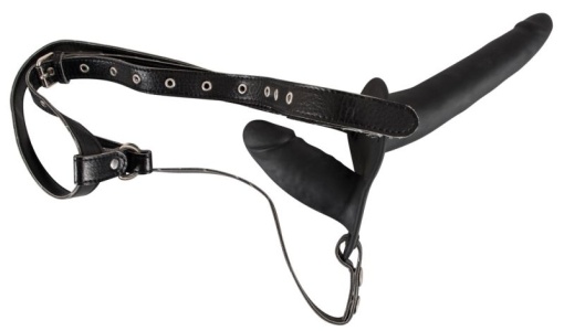 Strap-On cu vibrator interior si exterior cu dildouri masive din silicon - Img 4
