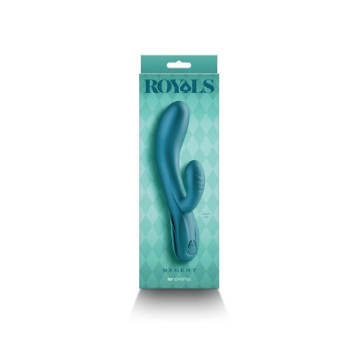 Vibrator rafinat din silicon, cu stimulator clitoridian Royals - Regent - Metallic Green (19.3cm) - Img 2