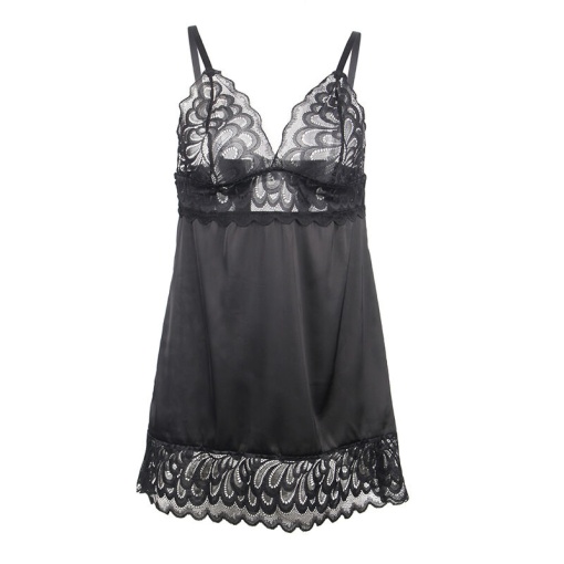 Babydoll cu imprimeu floral pe piept, negru, mărime L/XL - Img 5