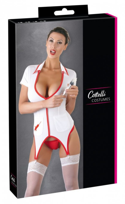 Body cu portjartier si chilot asortat Nurse Outfit 2pcs, Cottelli Costumes - S - Img 3