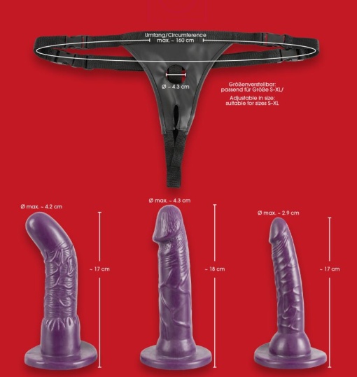 Chilot reglabil cu 3 vibratoare interschimbabile Strap-on Set, Bad Kitty - Img 5