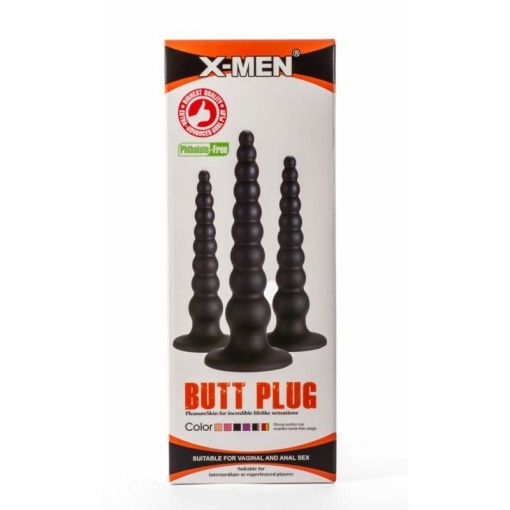 Dildo anal cu 9 bile cu diametre diferite X-Men 7.87" Butt Plug Black S (20cm) - Img 4