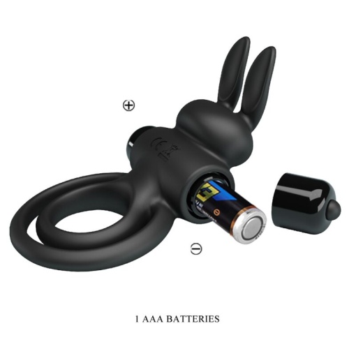 Inel penis cu stimulare clitoridiana Pretty Love Vibro Penis Ring Bunny III Black - Img 8