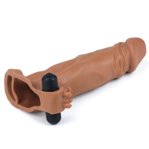 Manșon de extensie pentru penis cu vibratii Pleasure X-Tender Vibrating Penis Sleeve #3 brown (19cm) - Img 3