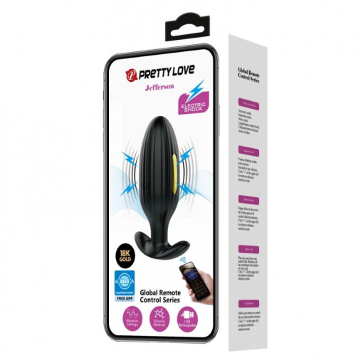 Plug anal unisex cu 3 setari de electro-stimulare, 12 moduri de vibratie Pretty Love Jefferson (9.2cm) - Img 2