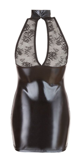Rochie neagra aspect umed stralucitor si dantela delicata , Cottelli Party, black - M - Img 8