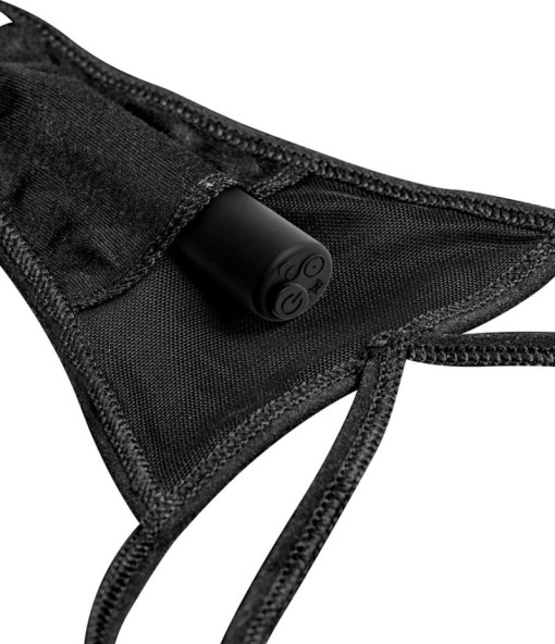 Slip din dantelă deschis in zona inghinala și vibro-glont Remote Lace Peek-a-Boo, black (S-L) - Img 3