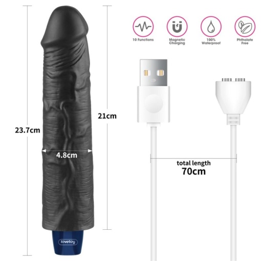 Vibrator 9.5" REAL SOFTEE Rechargeable (Black) 23cm - Img 4