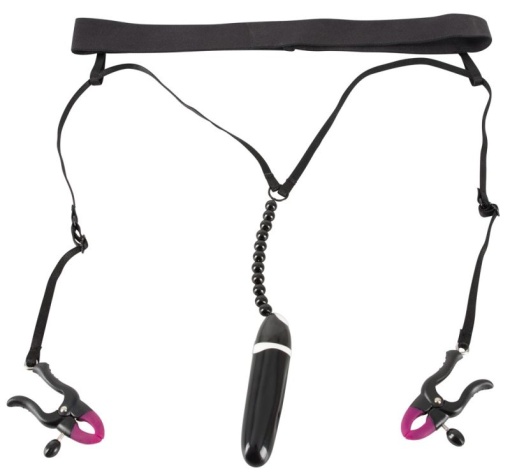 Chilotei cu perle, cleme pentru labii, si vibrator mic Bad Kitty Spreader String - Img 3