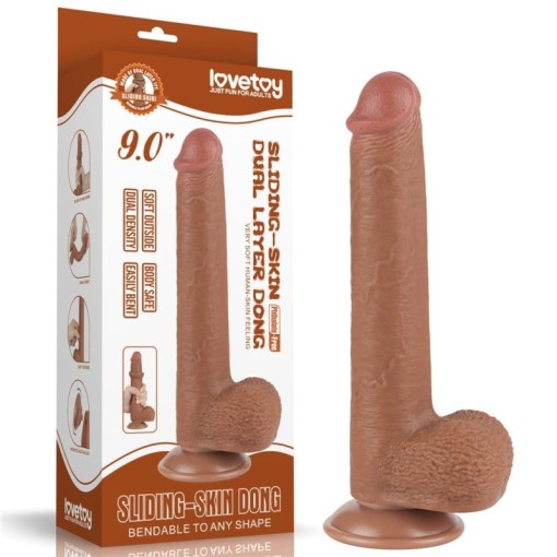 Dildo din material TPE super realist cu doua straturi 9'' Sliding Skin Dual Layer Dong Brown (22cm)
